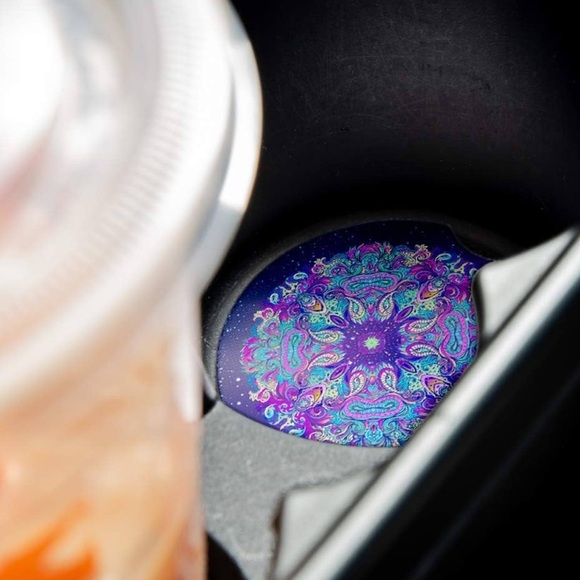 ✨BNWT - Mandala Car Coasters - Set of 2 - 2.56” with Rubber Backing✨ - Picture 4 of 6